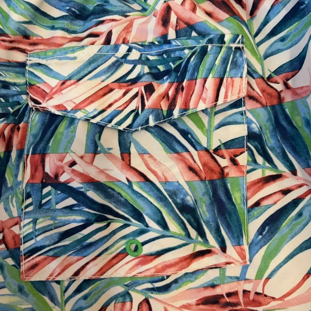 Tommy Bahama Swim Trunks Men Large Blue Tropical Palm Leaf Print Shorts